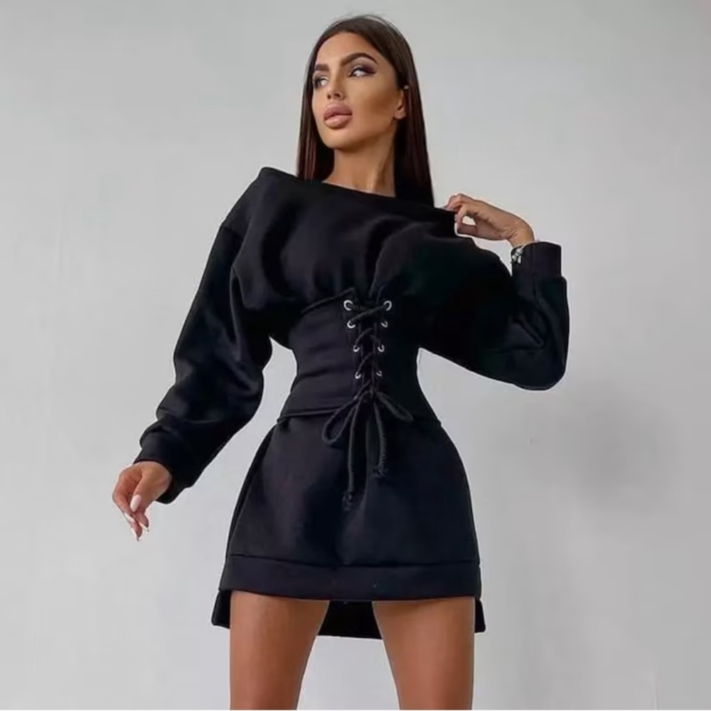2 pieces set: Corset Lace Up + Long Sleeve Hoodies